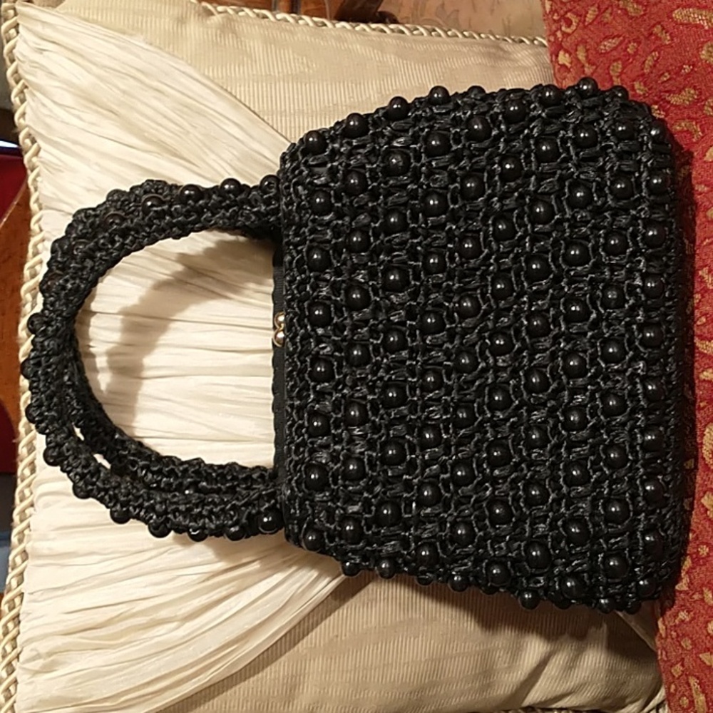 Price Drop Vintage Elegant Black Beaded Handbag